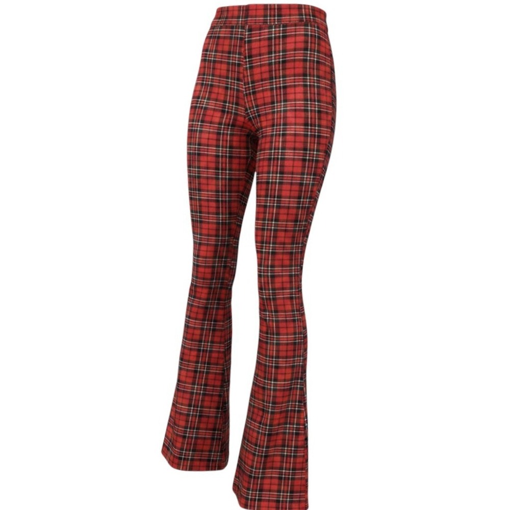 JC & JQ Plaid Flare Pants Women M Red Excellent Bell Bottom Punk GP2613-RD Y2K